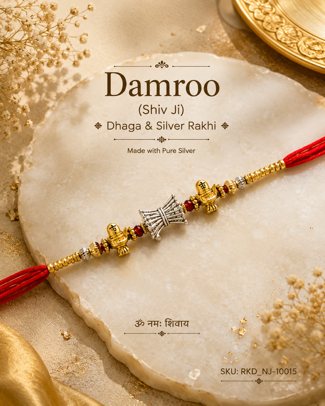 Damroo (Shiv Ji) Dhaga & Silver Rakhi
