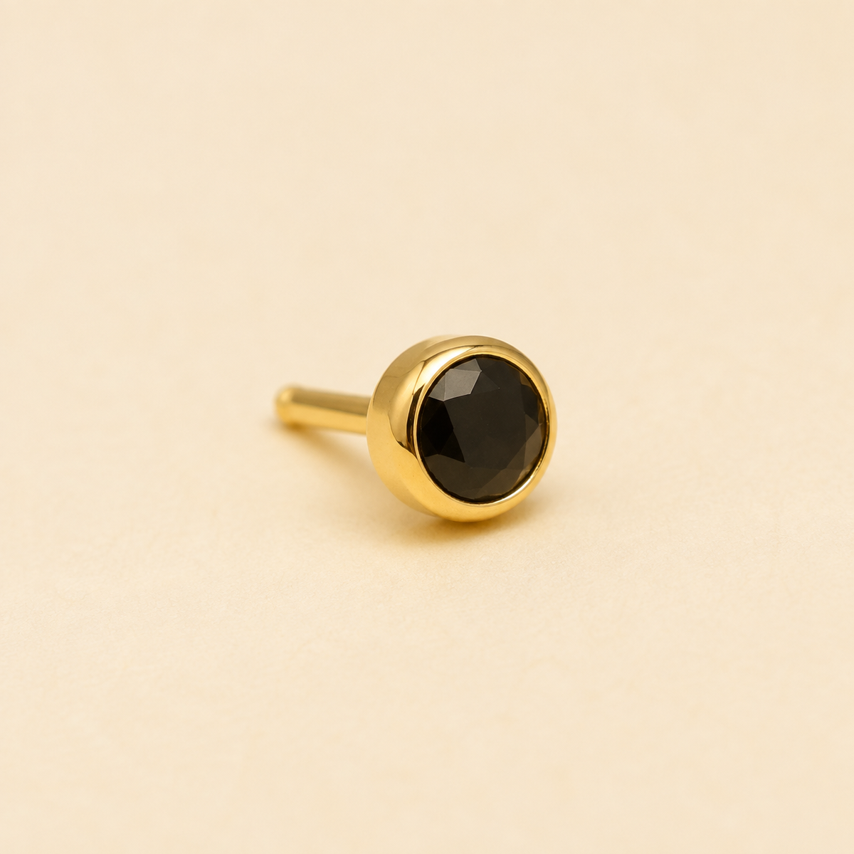 Gold Black Stone Nose Pin - 60 mg